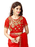 Red Color Party Wear Fancy New Embroidery Net Saree Festival Special Collection