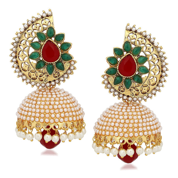 Designer Kundan Jewellery Pearl Jhumki Earrings For Women Ear Rings For Girls In Traditional Ethnic Gold Plated J136