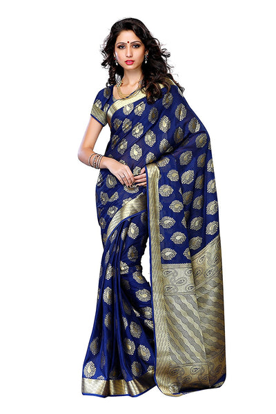 Casual Wear Royal Blue Crepe Sarees Paisely Design Sarees For Women