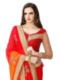 Designer Bridal Red & Orange Color Georgette Heavy Embroidered Saree Wedding Sarees