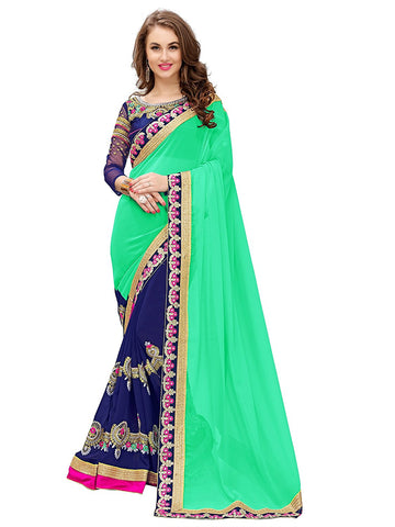 fs-27-diwali-sale-party-wear-half-&-half-style-blue-&-green-designer-georgette-sarees