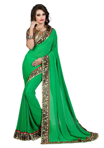 Light Green Chiffon Printed Saree With Blouse