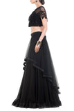 Latest Style Black Net Lehenga With Embroidered Bead Work Cape & Belt Wedding Wear