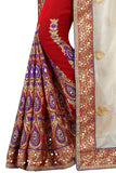 Designer Heavy Women's Georgette Saree Cream And Red Color Blue Yarn Multi-Coloured Wedding Saree