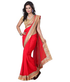 Ethnic Hot Red Chiffon Designer Sari With Broad Border Holi Special Saree Collection