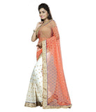 Peach & Off White Color Half & Half Designer Net Sarees Embroidered Net Saree