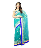 Party wear Net Saree Blue Color Designer Net Sarees With Embroidery & Lace Border Work