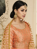 Anarkali Suit with Dupatta - Peach Semi Stitched Embroidered Anarkali Suit
