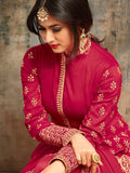 Anarkali Suit with Dupatta - Red Semi Stitched Embroidered Suit