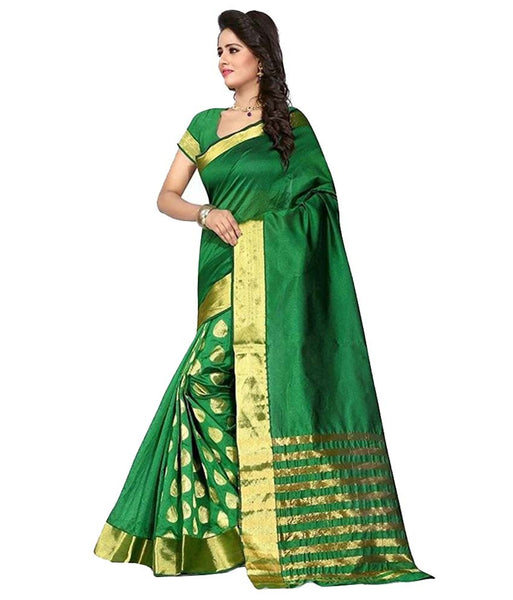 Designer Green Cotton Silk Saree With Embroidered Goli Work Silk Sarees
