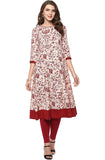 Beige Colored Cotton Anarkali Kurtis Cotton Anarkali Floral Print Kurta