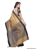 Beige Color Cotton Silk Saree With Black Printed Lace Border And Striped Work
