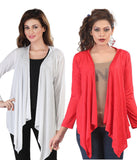 Latest Combo of Red & White Full  Sleeves Long Shrugs With Fril For Women