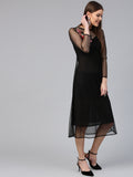 Black Solid Sheer A-Line Net Dress