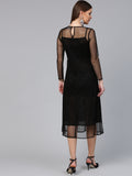 Black Solid Sheer A-Line Net Dress