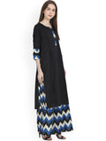 Black and Blue Printed Kurti With Plazo Designer Floral Print Suits With Palazzo