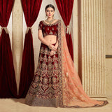 Bridal Lehenga Online Red Colored Partywear Embroidered Pure Velvet Lehenga Choli