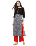 Buy Palazzo Suits For Women's Casual Wear Black Floral Print Kurta With Red Palazzo Suits