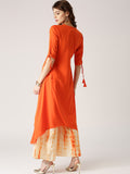Buy Palazzo Suits for Women's Orange & Cream V-Neck Solid Kurta With Palazzo