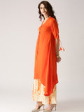 Buy Palazzo Suits for Women's Orange & Cream V-Neck Solid Kurta With Palazzo