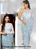 Sonam Kapoor White Party Wear Saree Net Designer Saree with White Bead Work