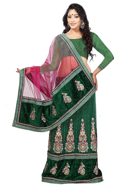 Green Designer Lehenga Saree Net Lehenga Style Saree With Heavy Embroidery Work
