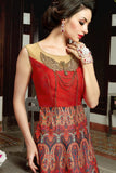 Long Party Gowns Red Colored Silk With Printed, Diamond Work Semi-Stitched Party Gowns