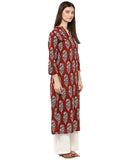 Cotton Kurta With Palazzo Brown Floral Print Kurta With Off White Palazzo Suits