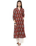 Cotton Kurta With Palazzo Brown Floral Print Kurta With Off White Palazzo Suits