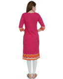 Stylish Embriodered Cotton Rani Color Kurti For Women