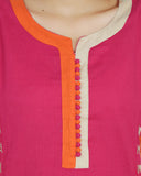 Stylish Embriodered Cotton Rani Color Kurti For Women