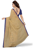 Daily Wear Georgette Sarees Beige & Navy Blue Printed Sarees With Plain Blouse For Women