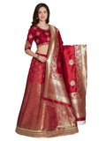Designer Red Lehenga Weaving Silk Blend Semi Stitched Anarkali Style Lehenga Choli with Dupatta