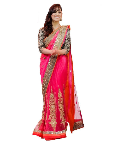 Designer Yami Gautam Saree Pink Colour Net Saree Embroidered Heavy Net Saree