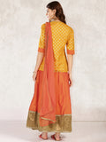 Designer Short Kurta With Skirt Yellow & Orange Printed Kurti with Skirt & Dupatta Set For Women