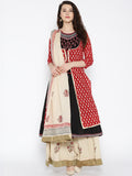 Designer Black & Beige Embroidered Two In One Palazzo Kameez Dupatta Online