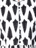Designer White & Black Leaf Print Front Open Shirt Kurta Cotton Anarkali Kurta