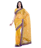 Yellow Color Net Saree Designed With Floral Embroidery & Broad Lace Border Work Designer Net Sarees