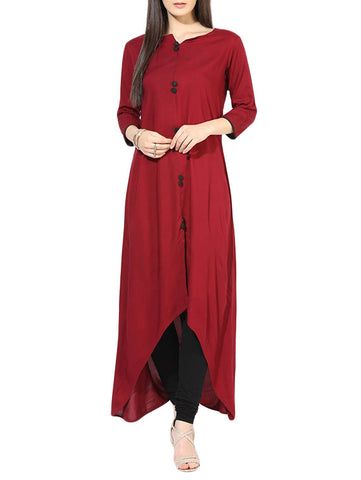 Designer Long Kurti Kurta For Women Maroon Rayon Kurta