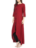 Designer Long Kurti Kurta For Women Maroon Rayon Kurta