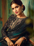 Exclusive Black Color Heavy Embroidered Lace Work Designer Georgette Sarees