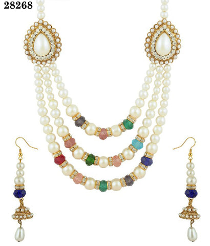 Exclusive Pearl Necklace Multi Colored Alloy With Moti & Diamond Jewelry Necklaces 