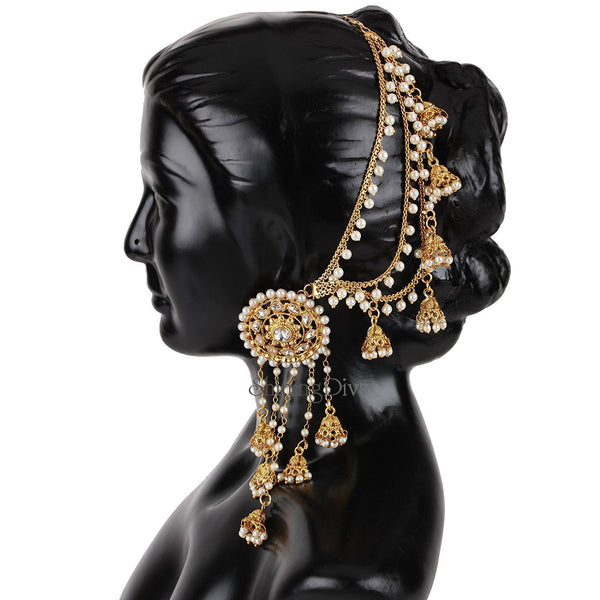 Fashion Gold Plated Fancy Party Wear Earring - Jhumka Earring Chain Jewellery Set