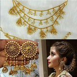 Fashion Gold Plated Fancy Party Wear Earring - Jhumka Earring Chain Jewellery Set