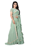 Georgette Light Green Ruffle Saree with Blouse