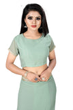 Georgette Light Green Ruffle Saree with Blouse