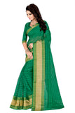 Green Colored Poly Cotton Sarees With Woven Work Printed Sarees