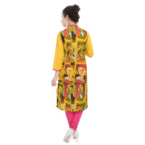Designer Printed Cotton Yellow Kurti For Women