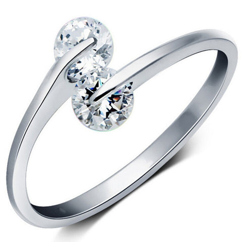 Platinum Plated Austrian Crystal Adjustable Ring For Women