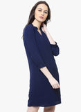 designer-georgette-dress-3/4th-sleeves-navy-blue-solid-shift-dress-sft20